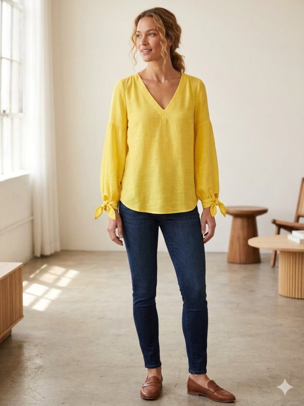 Maeve Verona long sleeve top in lemon yellow, size M